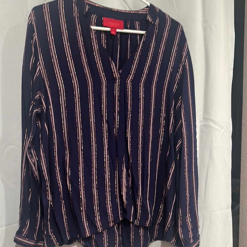 Apt. 9 Blue Relaxed Blouse with Mandarin Collar